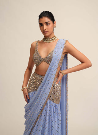 Dew blue draped sari set