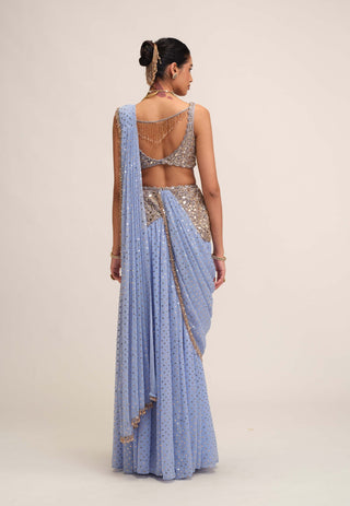 Dew blue draped sari set