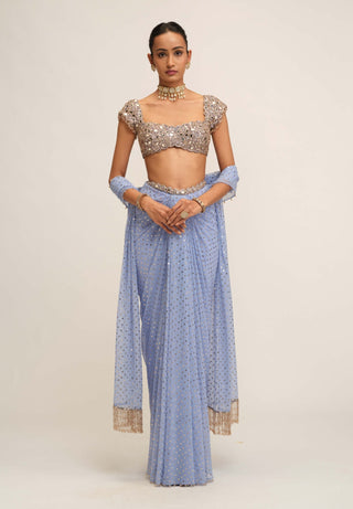 Dew blue draped skirt set