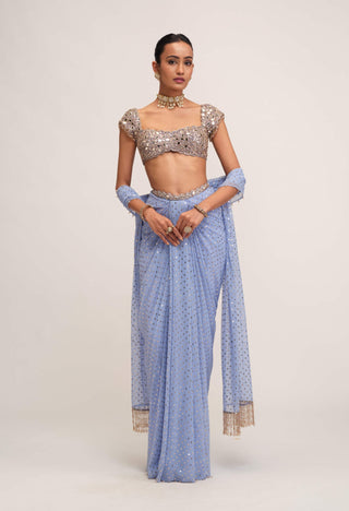 Dew blue draped skirt set