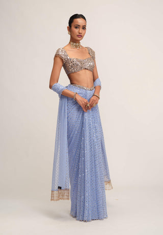 Dew blue draped skirt set