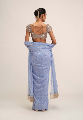 Dew blue draped skirt set