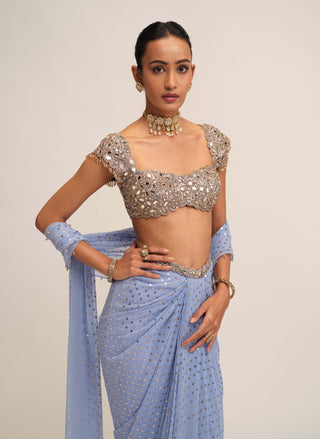 Dew blue draped skirt set