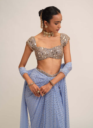 Dew blue draped skirt set