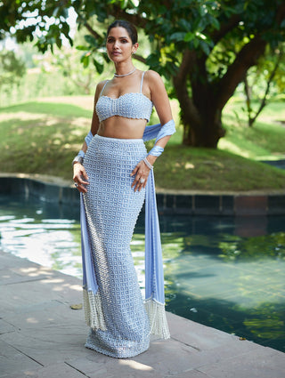 Dew blue pencil skirt set
