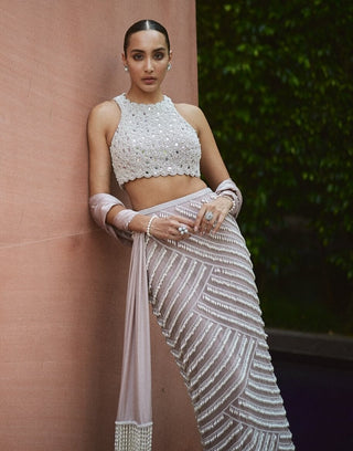 Ash pink pearl drop pencil skirt set
