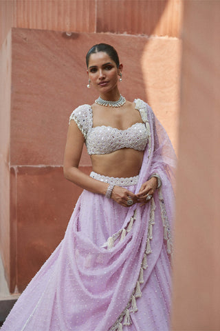 Lavender mirror and pearl lehenga set