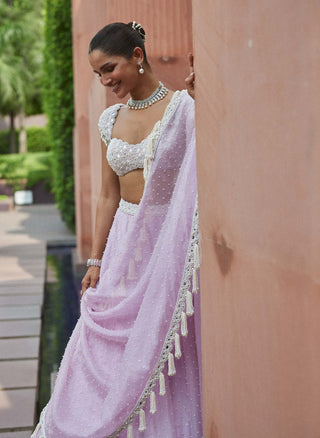 Lavender mirror and pearl lehenga set