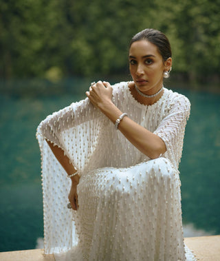 Off-white pearl drop kaftaan set
