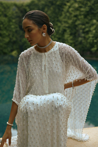 Off-white pearl drop kaftaan set