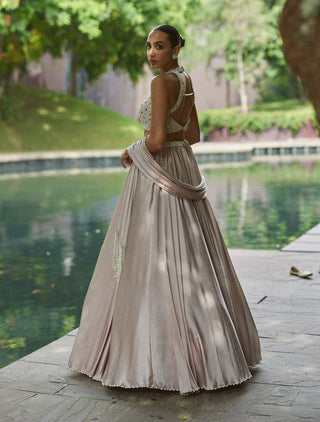 Ash pink satin skirt set