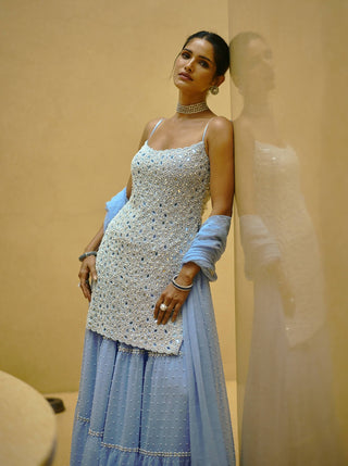 Dew blue kurta and sharara set