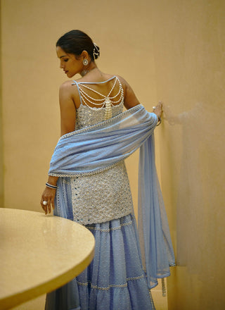 Dew blue kurta and sharara set