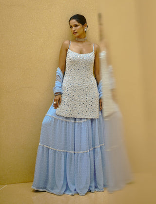 Dew blue kurta and sharara set
