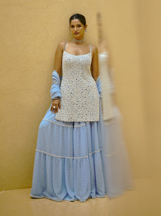 Dew blue kurta and sharara set