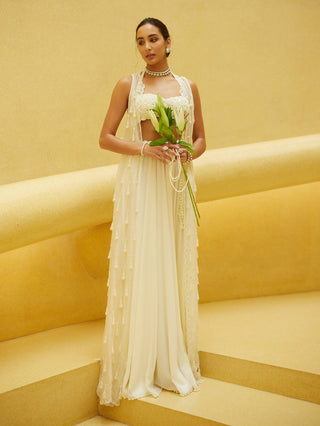 Off-white pearl and mirror jacket and skirt set