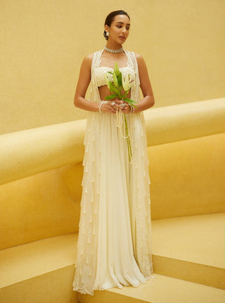 Off-white pearl and mirror jacket and skirt set