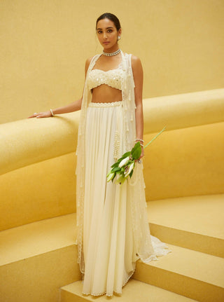 Off-white pearl and mirror jacket and skirt set