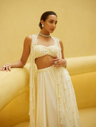 Off-white pearl and mirror jacket and skirt set