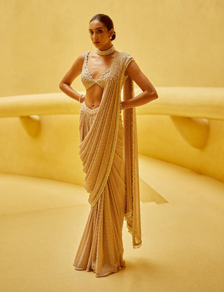 Light beige draped sari and blouse