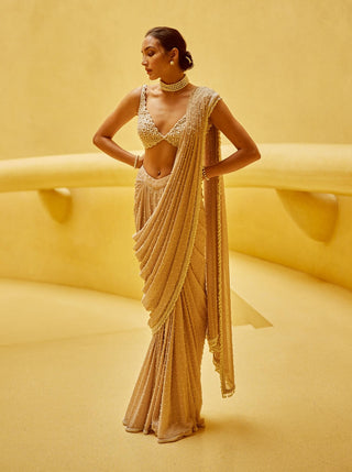 Light beige draped sari and blouse