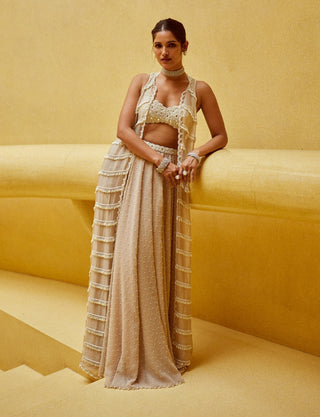 Light beige pearl drop jacket and skirt set