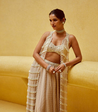 Light beige pearl drop jacket and skirt set