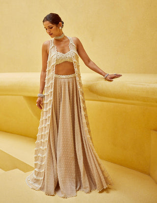 Light beige pearl drop jacket and skirt set