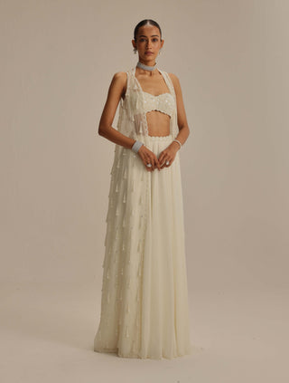 Off-white pearl and mirror jacket and skirt set