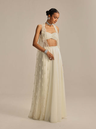 Off-white pearl and mirror jacket and skirt set