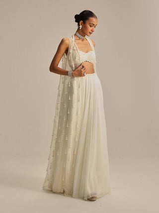 Off-white pearl and mirror jacket and skirt set