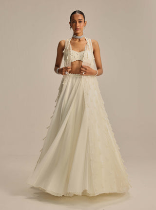 Off-white pearl and mirror jacket and skirt set