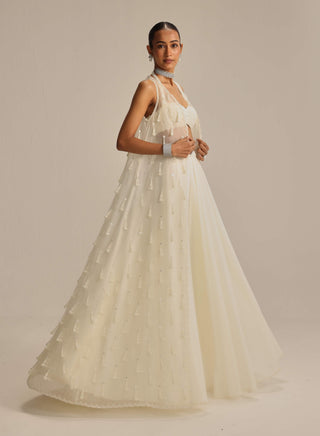 Off-white pearl and mirror jacket and skirt set