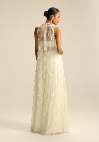 Off-white pearl and mirror jacket and skirt set