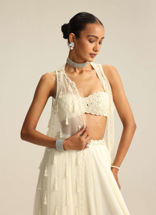 Off-white pearl and mirror jacket and skirt set