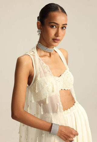 Off-white pearl and mirror jacket and skirt set