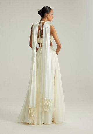 Off-white skirt and halter blouse set