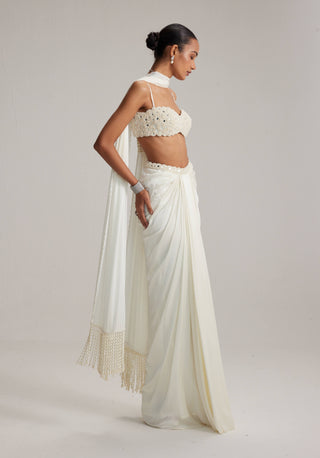 Off-white satin draped skirt set