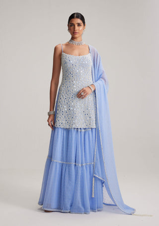 Dew blue kurta and sharara set