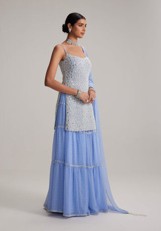 Dew blue kurta and sharara set