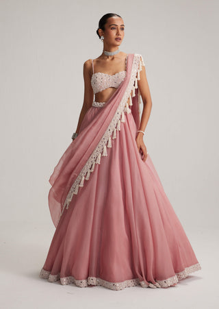 Dusty rose organza mirror and pearl lehenga set