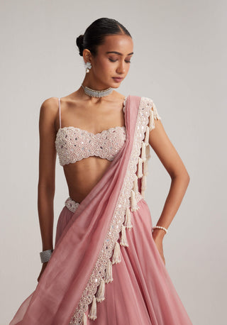 Dusty rose organza mirror and pearl lehenga set