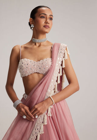 Dusty rose organza mirror and pearl lehenga set