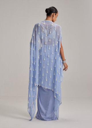 Dew blue cape and satin draped skirt set