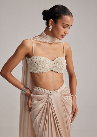 Light beige satin draped skirt set