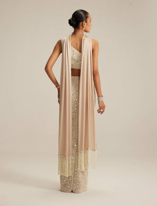 Light beige one shoulder pencil skirt set