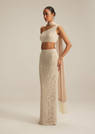 Light beige one shoulder pencil skirt set