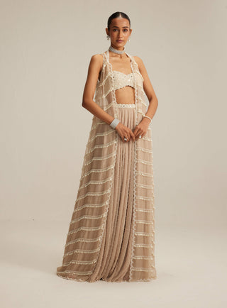 Light beige pearl drop jacket and skirt set