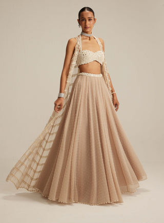 Light beige pearl drop jacket and skirt set