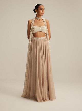 Light beige pearl drop jacket and skirt set
